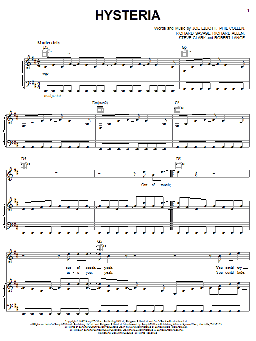 Def Leppard Hysteria sheet music notes and chords arranged for Guitar Tab (Single Guitar)