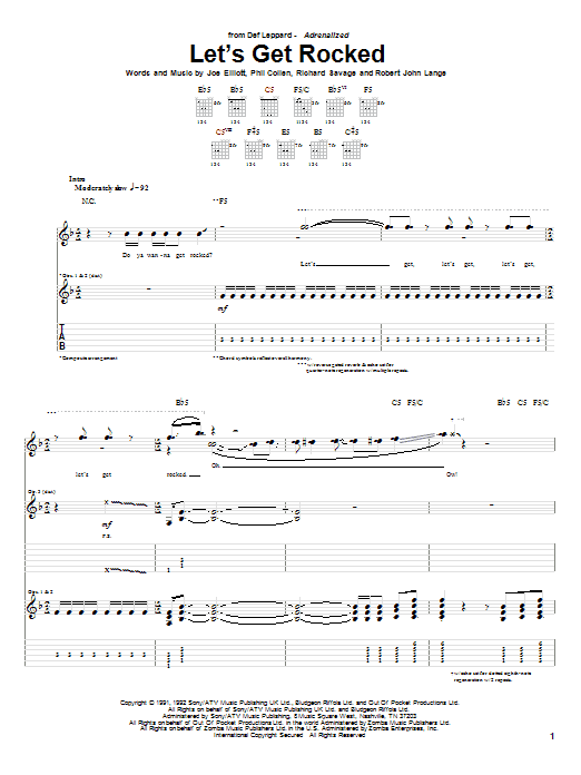Def Leppard Let's Get Rocked sheet music notes and chords arranged for Guitar Tab