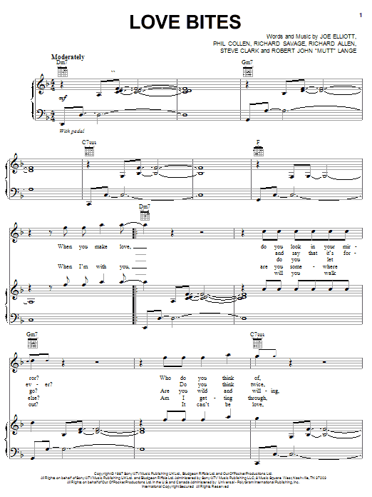 Def Leppard Love Bites sheet music notes and chords arranged for Piano, Vocal & Guitar Chords