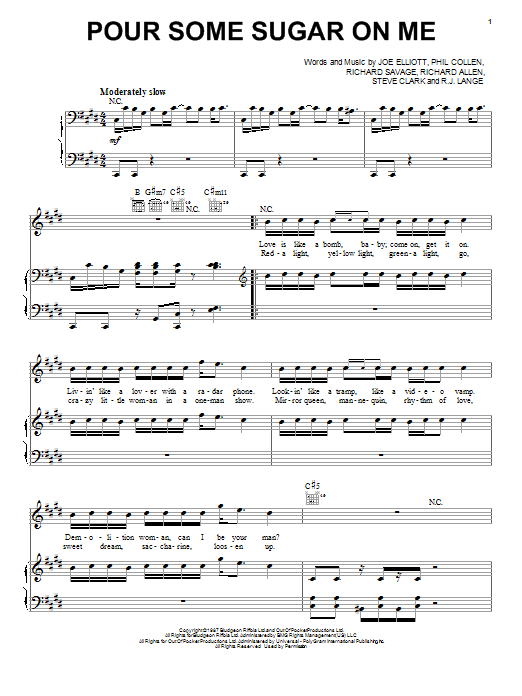 Def Leppard Pour Some Sugar On Me sheet music notes and chords arranged for Viola Solo