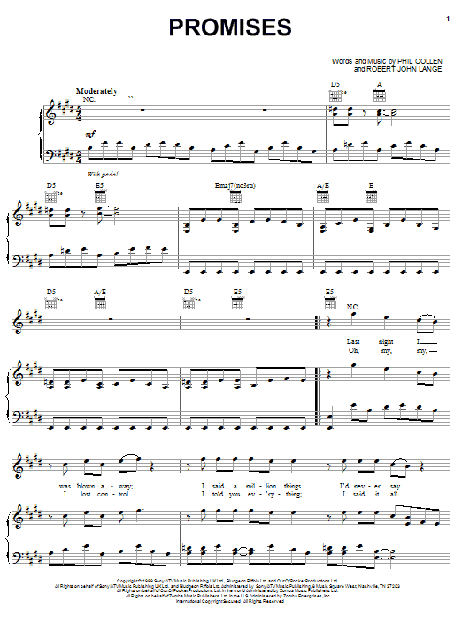 Def Leppard Promises sheet music notes and chords arranged for Piano, Vocal & Guitar Chords (Right-Hand Melody)