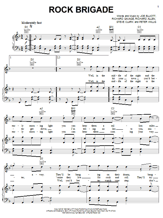 Def Leppard Rock Brigade sheet music notes and chords arranged for Piano, Vocal & Guitar Chords (Right-Hand Melody)