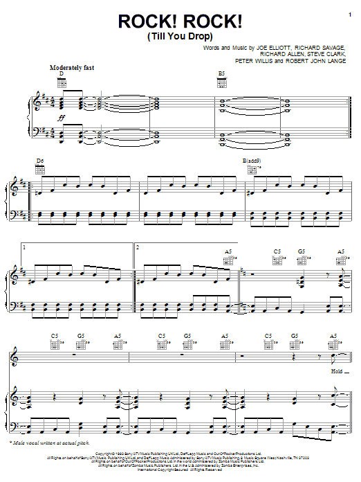 Def Leppard Rock! Rock! (Till You Drop) sheet music notes and chords arranged for Guitar Tab (Single Guitar)