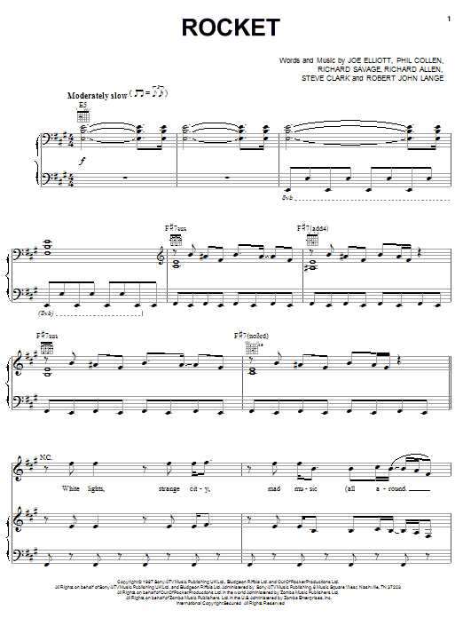 Def Leppard Rocket sheet music notes and chords arranged for Piano, Vocal & Guitar Chords (Right-Hand Melody)