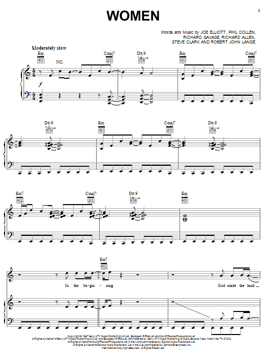 Def Leppard Women sheet music notes and chords arranged for Guitar Tab