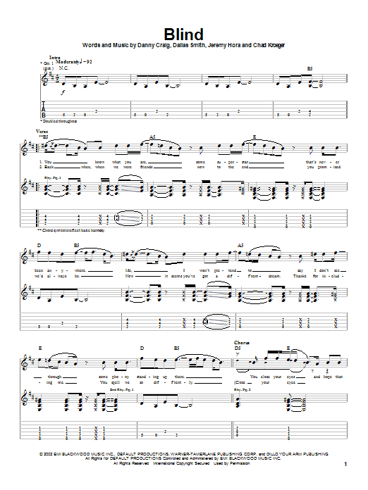Default Blind sheet music notes and chords arranged for Guitar Tab
