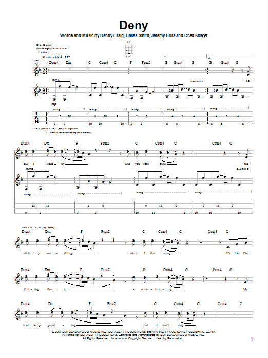 Default Deny sheet music notes and chords arranged for Guitar Tab