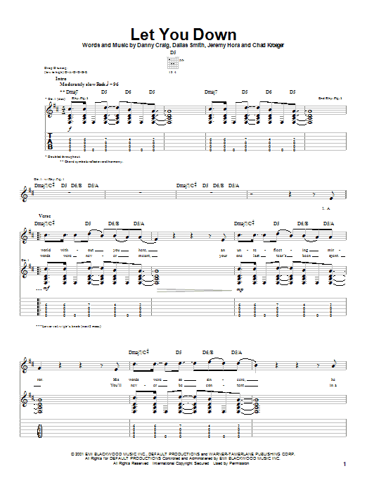 Default Let You Down sheet music notes and chords arranged for Guitar Tab