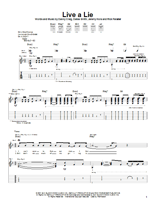 Default Live A Lie sheet music notes and chords arranged for Guitar Tab