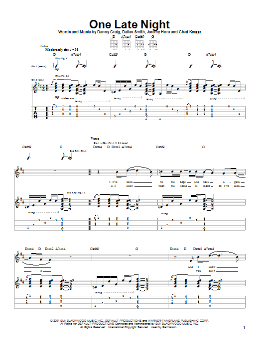Default One Late Night sheet music notes and chords arranged for Guitar Tab