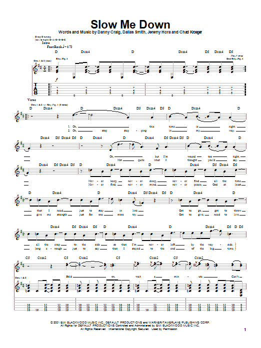 Default Slow Me Down sheet music notes and chords arranged for Guitar Tab