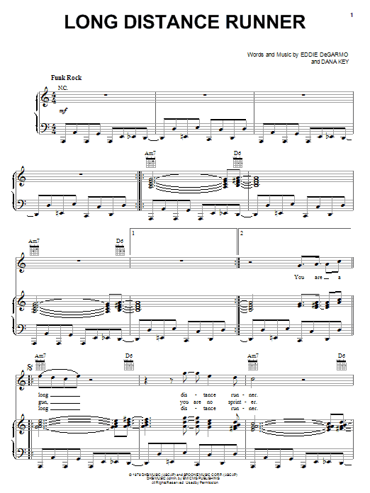 DeGarmo & Key Long Distance Runner sheet music notes and chords arranged for Piano, Vocal & Guitar Chords (Right-Hand Melody)