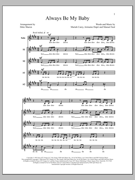 Deke Sharon Always Be My Baby sheet music notes and chords arranged for SSAA Choir