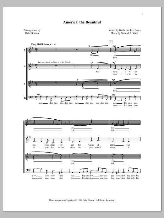 Deke Sharon America, the Beautiful sheet music notes and chords arranged for SATB Choir