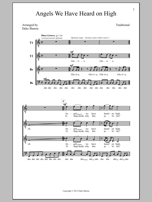Deke Sharon Angels We Have Heard on High sheet music notes and chords arranged for SATB Choir