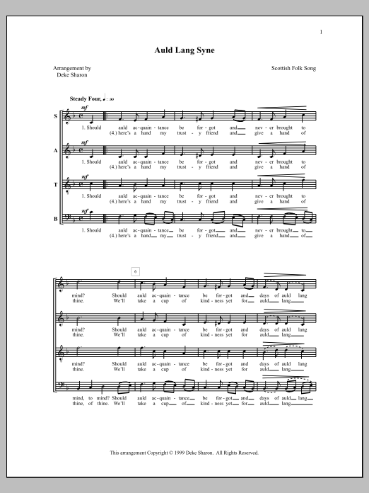 Deke Sharon Auld Lang Syne sheet music notes and chords arranged for SATB Choir