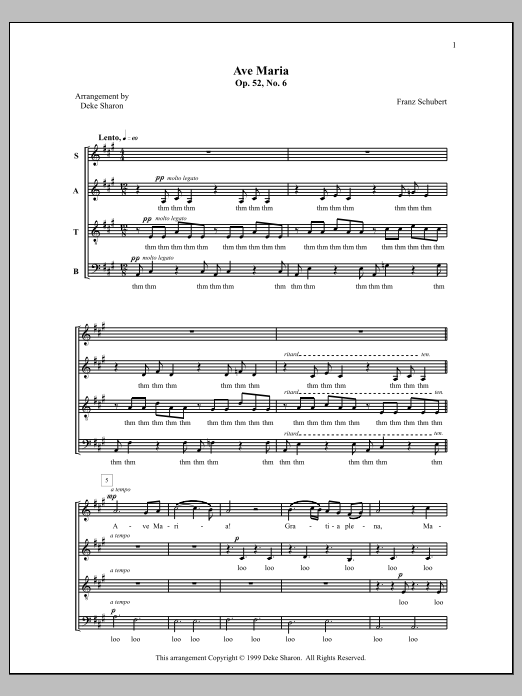 Deke Sharon Ave Maria sheet music notes and chords arranged for SATB Choir