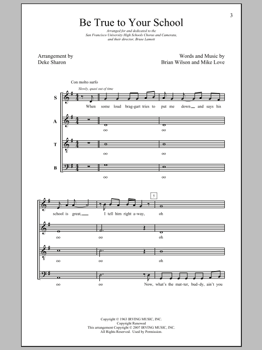 Deke Sharon Be True To Your School sheet music notes and chords arranged for TTBB Choir