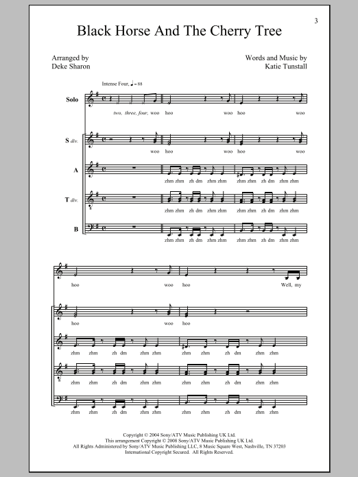 Deke Sharon Black Horse And The Cherry Tree sheet music notes and chords arranged for SATB Choir