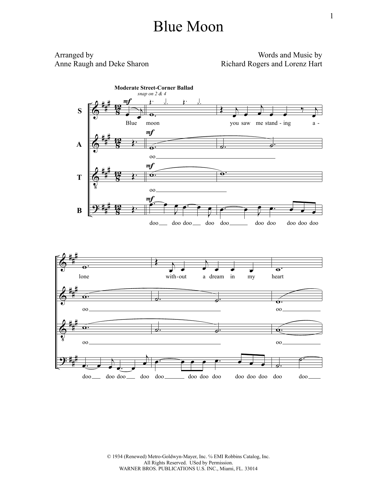 Deke Sharon Blue Moon sheet music notes and chords arranged for SATB Choir