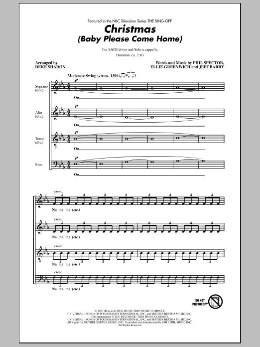 Deke Sharon Christmas (Baby Please Come Home) (from NBC's The Sing-Off) sheet music notes and chords arranged for SATB Choir