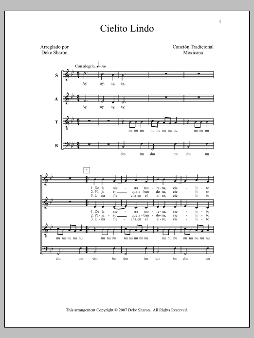 Deke Sharon Cielito Lindo sheet music notes and chords arranged for SATB Choir