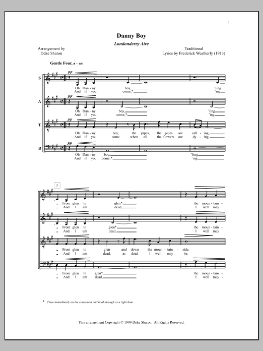Deke Sharon Danny Boy (Londonderry Aire) sheet music notes and chords arranged for SATB Choir