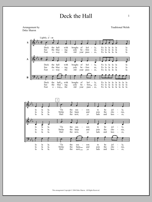 Deke Sharon Deck the Hall sheet music notes and chords arranged for SATB Choir