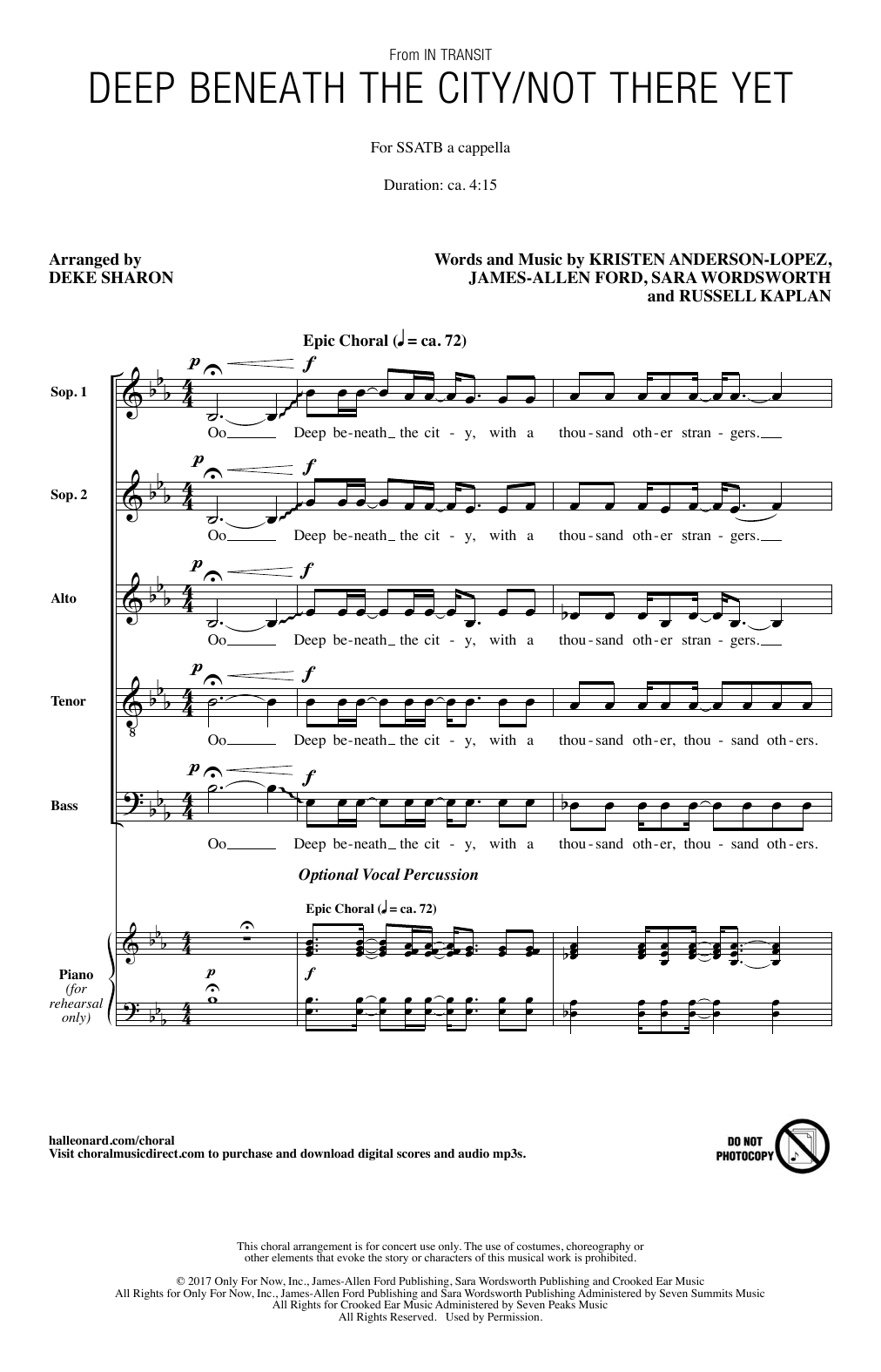Deke Sharon Deep Beneath The City/Not There Yet sheet music notes and chords arranged for SATB Choir