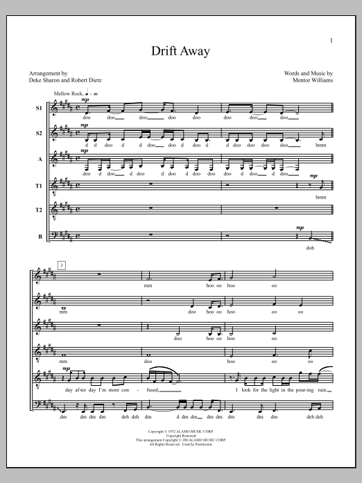 Deke Sharon Drift Away sheet music notes and chords arranged for Choir