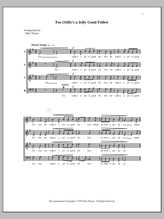 Deke Sharon For (S)He's a Jolly Good Fellow sheet music notes and chords arranged for SATB Choir
