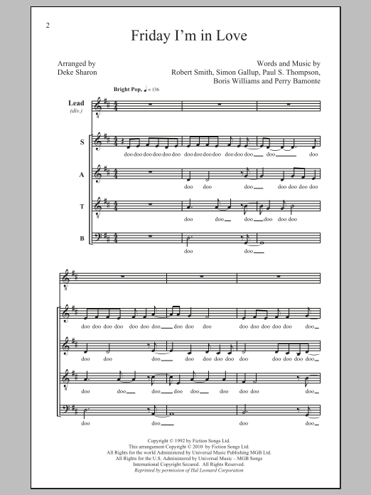 Deke Sharon Friday I'm In Love sheet music notes and chords arranged for SATB Choir