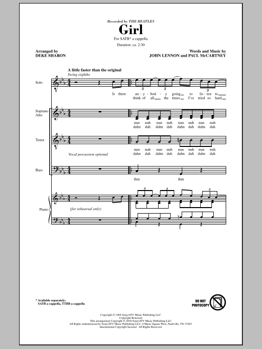 Deke Sharon Girl sheet music notes and chords arranged for SATB Choir