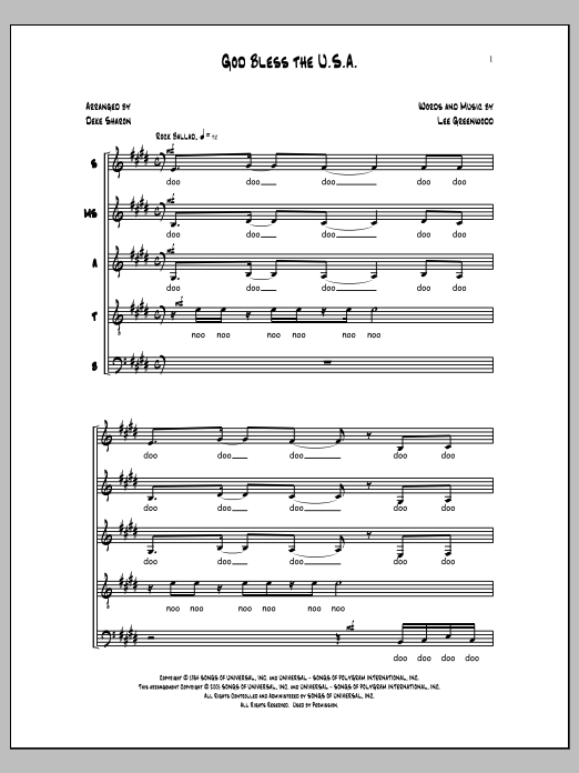 Deke Sharon God Bless the U.S.A sheet music notes and chords arranged for SSATBB Choir