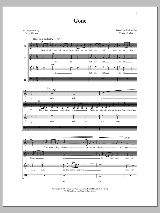 Deke Sharon Gone sheet music notes and chords arranged for SATB Choir