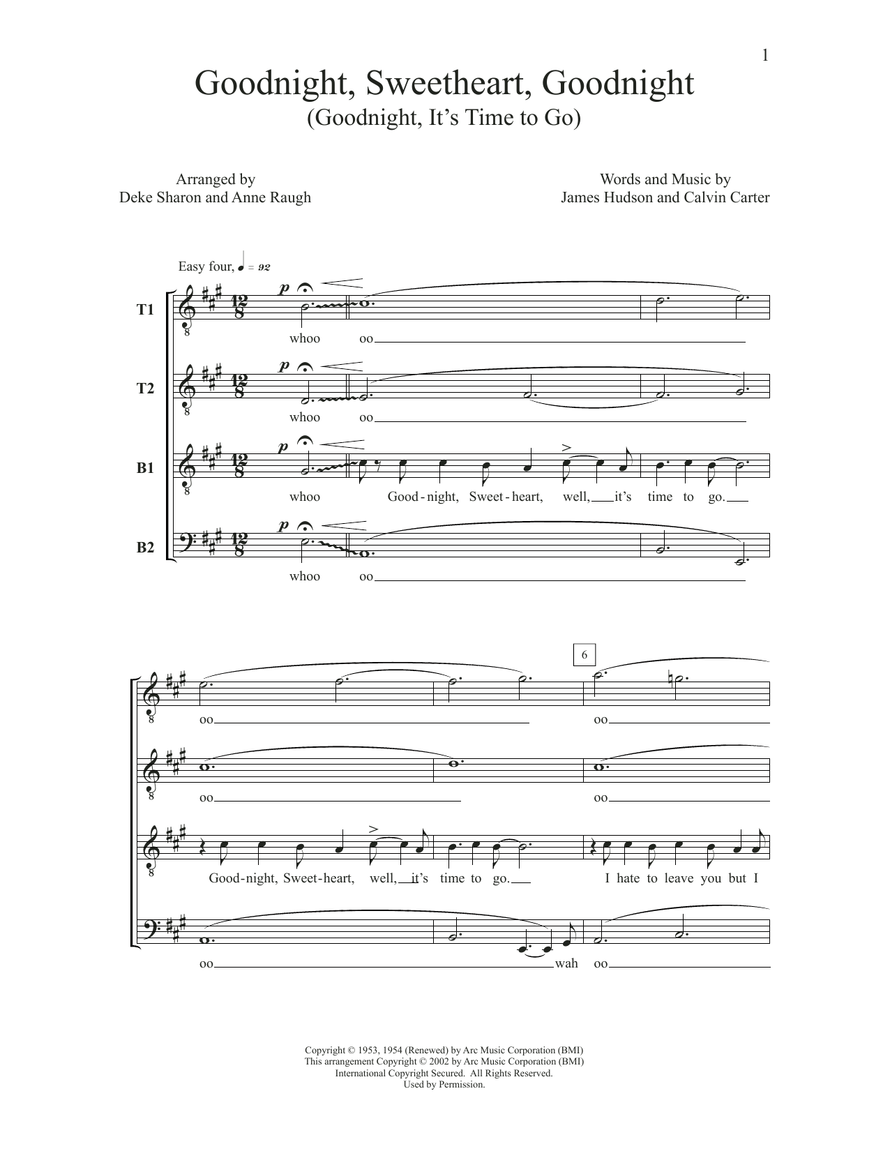 Deke Sharon Goodnight, Sweetheart, Goodnight (Goodnight, It's Time to Go) sheet music notes and chords arranged for TTBB Choir
