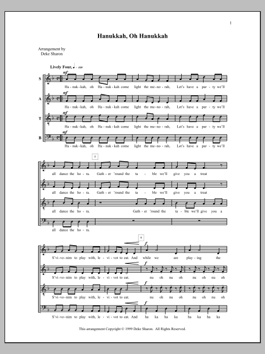 Deke Sharon Hanukkah, Oh Hanukkah sheet music notes and chords arranged for SATB Choir