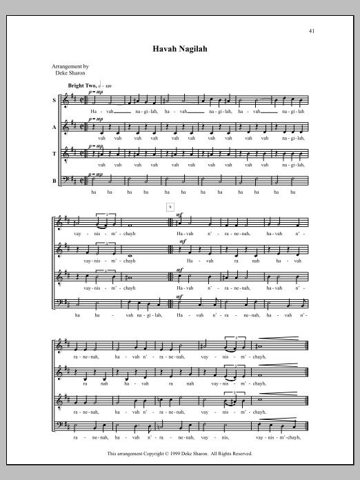 Deke Sharon Havah Nagila sheet music notes and chords arranged for SATB Choir