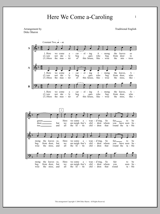 Deke Sharon Here We Come A-Caroling sheet music notes and chords arranged for SATB Choir