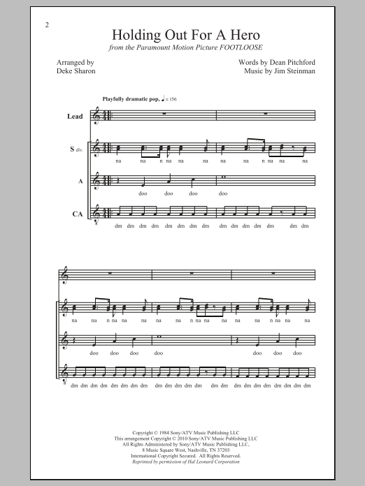 Deke Sharon Holding Out For A Hero sheet music notes and chords arranged for SSA Choir