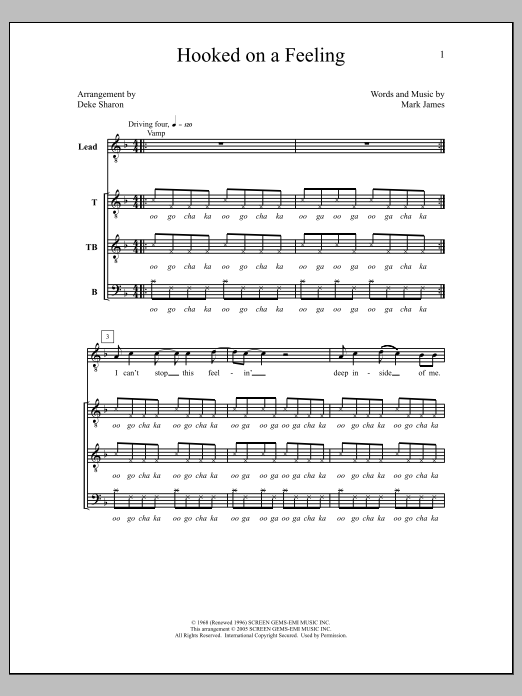 Deke Sharon Hooked On A Feeling sheet music notes and chords arranged for TTBB Choir