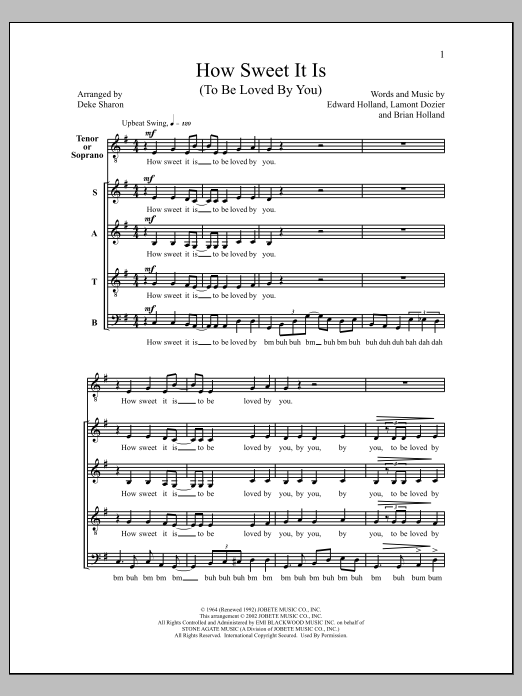 Deke Sharon How Sweet It Is (To Be Loved by You) sheet music notes and chords arranged for SATB Choir