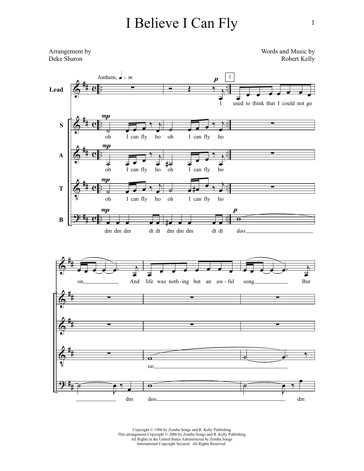 Deke Sharon I Believe I Can Fly sheet music notes and chords arranged for SATB Choir