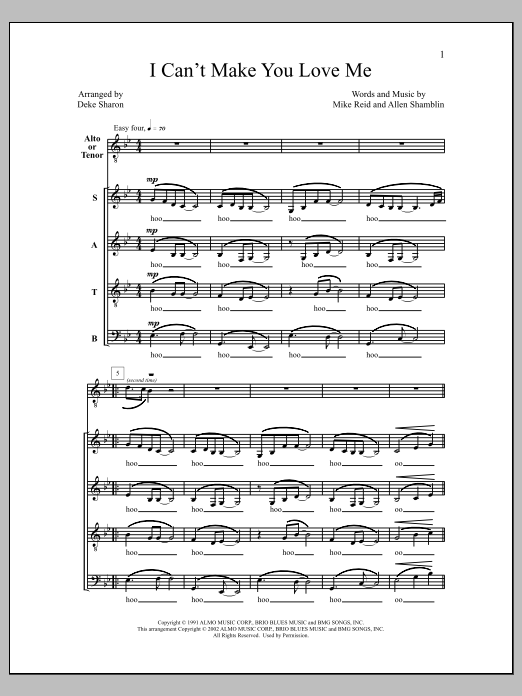 Deke Sharon I Can't Make You Love Me sheet music notes and chords arranged for SATB Choir