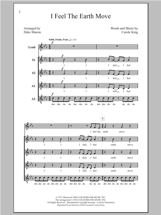 Deke Sharon I Feel The Earth Move sheet music notes and chords arranged for SSAA Choir