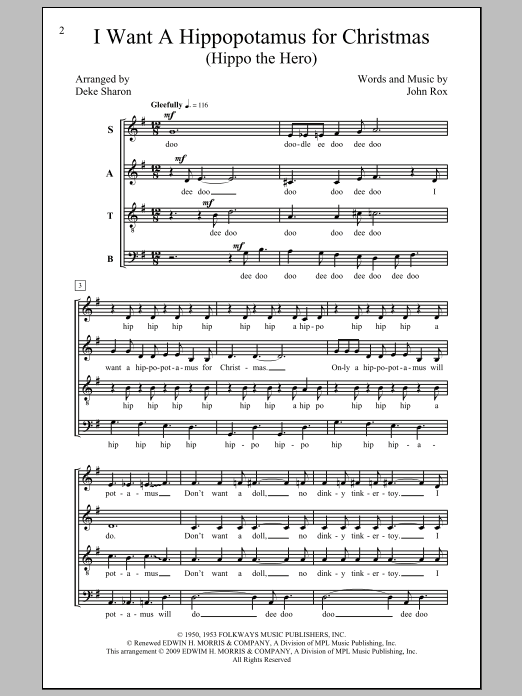 Deke Sharon I Want A Hippopotamus For Christmas (Hippo The Hero) sheet music notes and chords arranged for SATB Choir