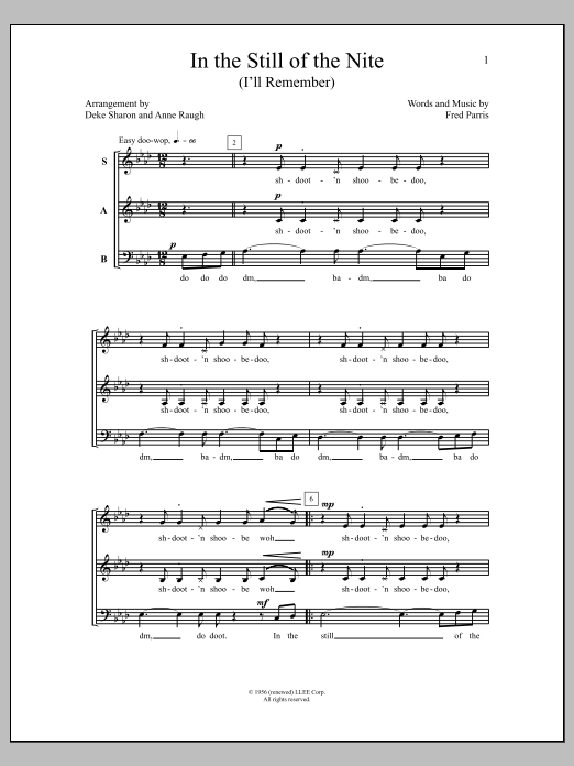 Deke Sharon In The Still Of The Nite (I'll Remember) sheet music notes and chords arranged for SAB Choir