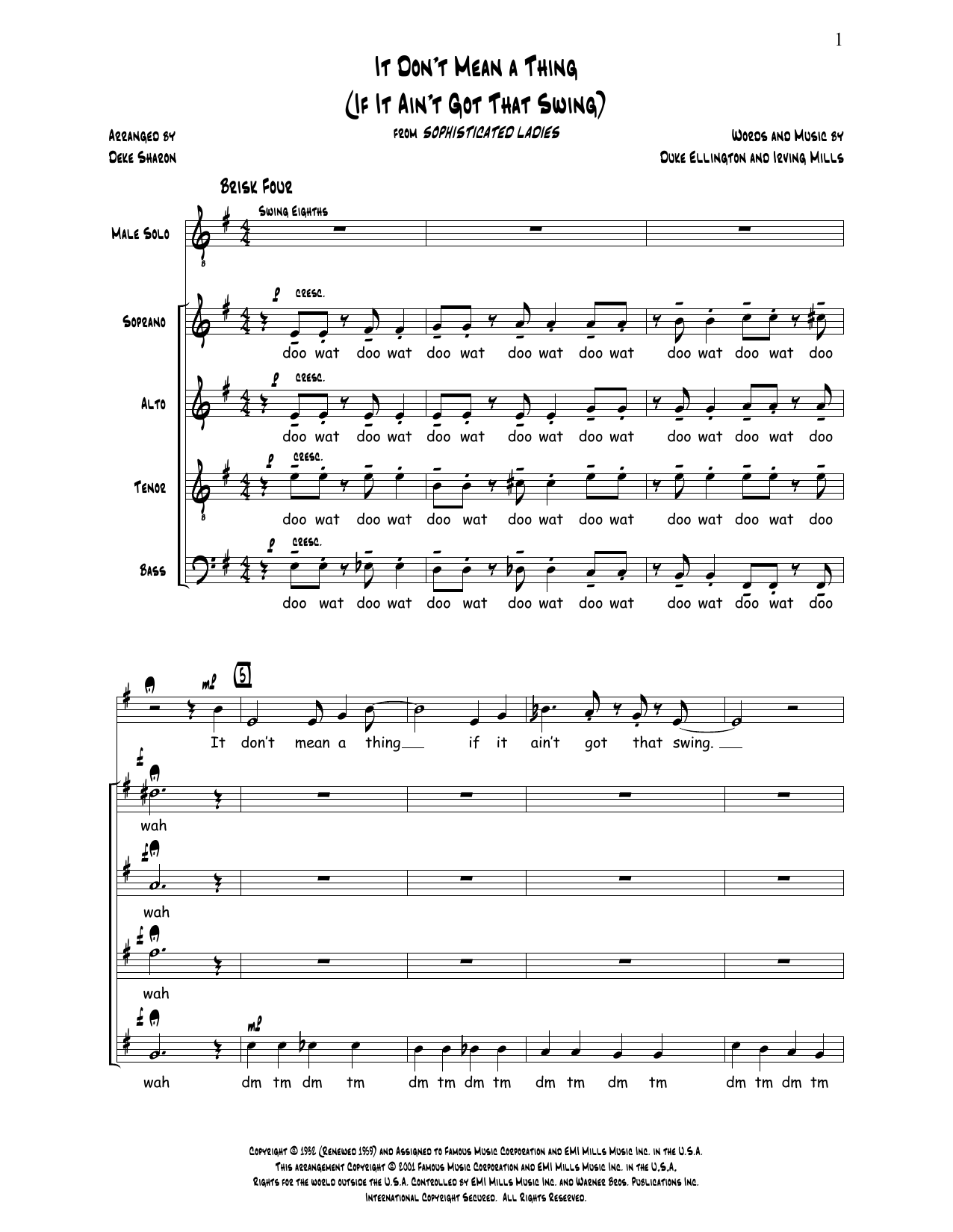Deke Sharon It Don't Mean a Thing sheet music notes and chords arranged for SATB Choir