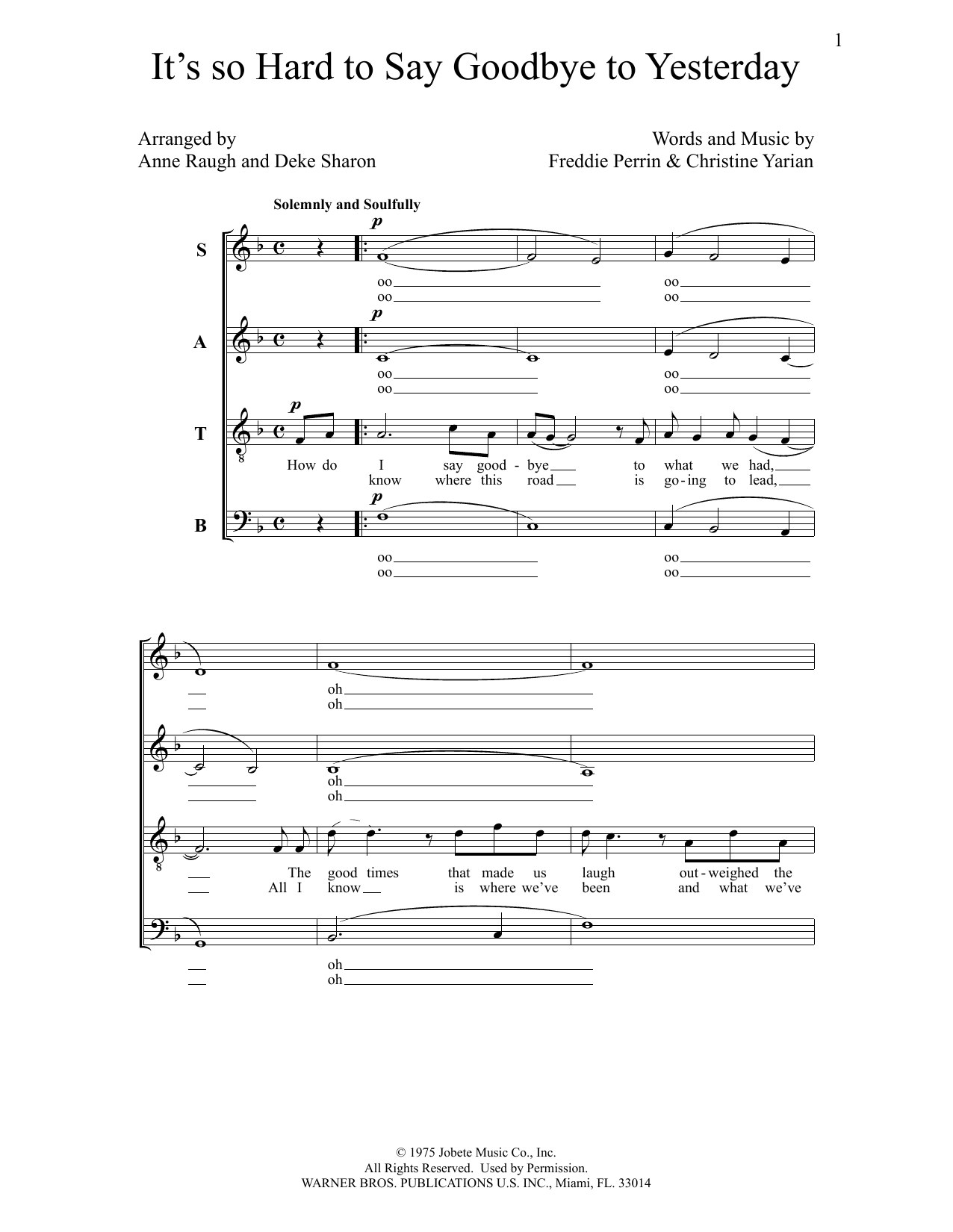 Deke Sharon It's so Hard to Say Goodbye to Yesterday sheet music notes and chords arranged for SATB Choir