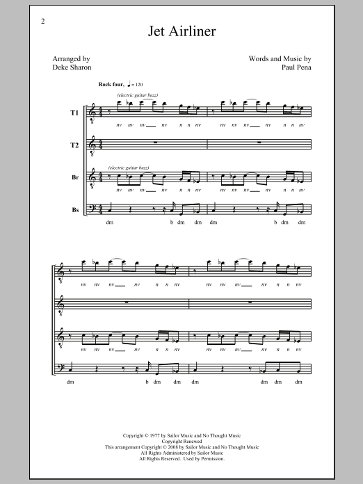Deke Sharon Jet Airliner sheet music notes and chords arranged for TTBB Choir